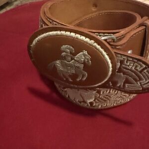 Western Embossed Leather Belt with Horse Motif